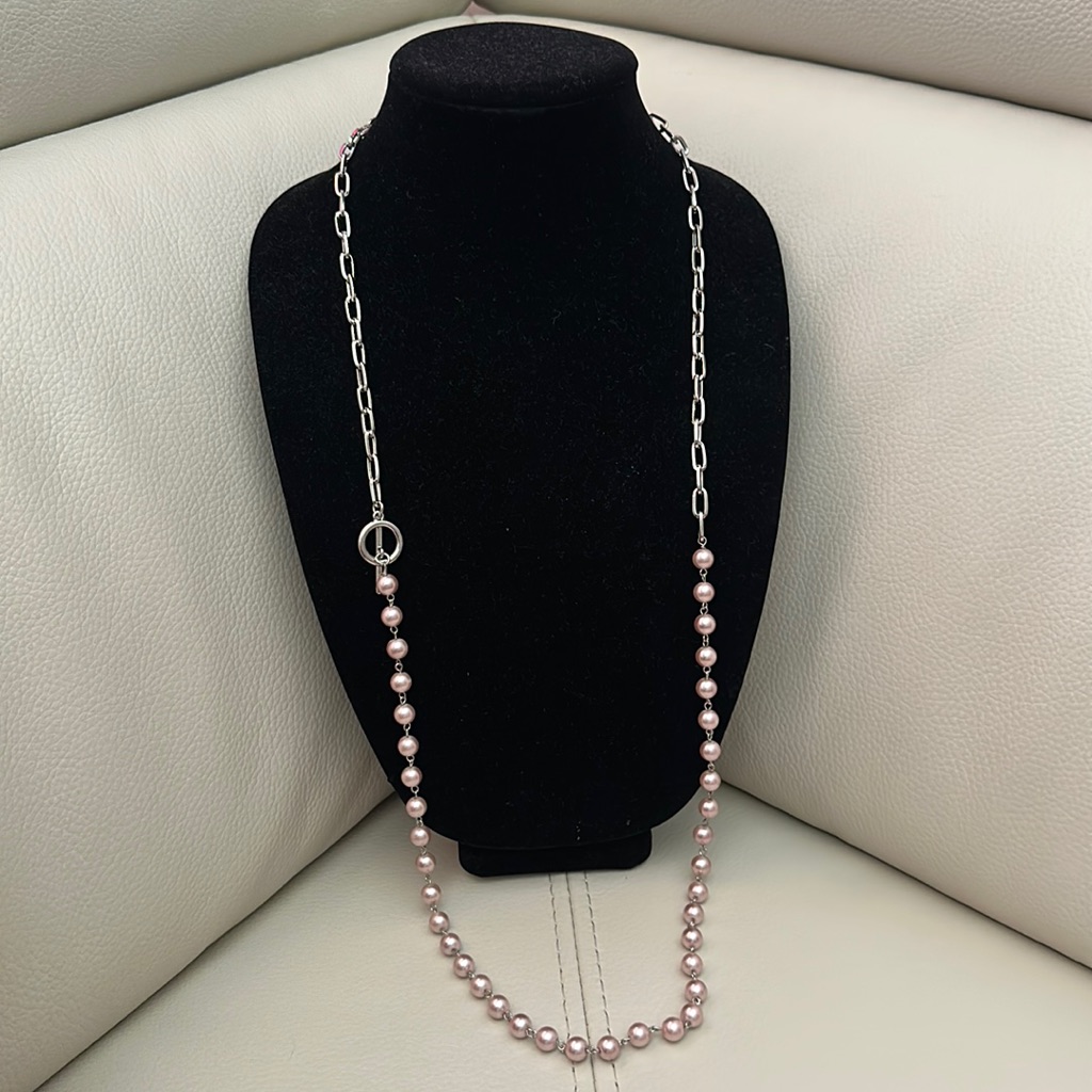 New Mary Kay Long Light Pink Pearl & Chain Necklace